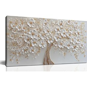Flower Pictures Wall Decor for Living Room White and Gold Wall Art for Office Tree Canvas Wall Art for Bedroom Size 20 x 40 Inch in Saudi Arabia