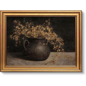 Gold Framed Vintage Wall Art for Room Decor Moody Floral Wall Dark Antique Plant Still Life Canvas Prints Painting for Living Kitchen Bathroom Bedroom Desktop Artwork 12x16 Inch in Saudi Arabia
