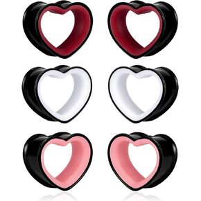 12PCS/6PCS Heart Shape Ear Tunnels Plugs 316 Stainless Steel Heart Hollow Double Flared Ear Gauges Tunnels Stretcher Body Piercing Earring Jewelry for Women Men 0G(8mm)-1"(25mm) in Kuwait