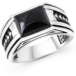 Sterling Silver Rings for Men with Arrow Pattern, Anillos para Hombre, Mens Rings with Gemtone, Handmade Sterling Silver Rings with Onyx, Turquoise and Tiger Eye Gemstone in Saudi Arabia