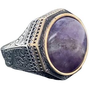 Natural Amethyst Men's Ring, Silver Handmade Ring, Amethyst Men's Ring, Turkish Handmade Silver Men Ring, 925k Sterling Silver Ring in Kuwait