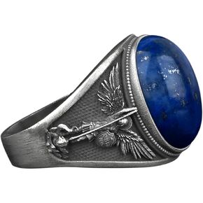 باي سيفلر ستون - خاتم القديس ميخائيل رئيس الملائكة مع حجر العقيق الأسود للرجال، مجوهرات أنيقة من الفضة in Kuwait