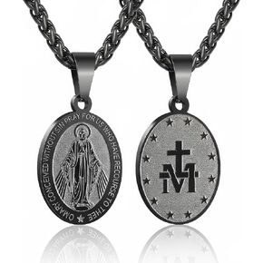 Miraculous Medal Necklace - Stainless Steel Virgin Mary Pendant - Catholic Christian Protection Amulet in Kuwait