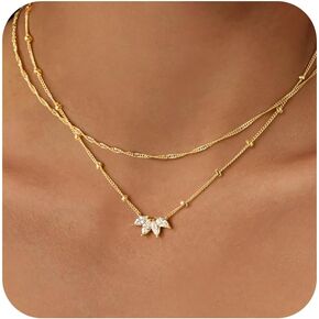 Yoosteel Layered 14K Gold Plated CZ Pendant Necklace for Women - Dainty Cubic Zirconia Pendants Simple Gold Plated Satellite Chain Choker Necklaces Set Stack Trendys Jewelry Gifts in Kuwait