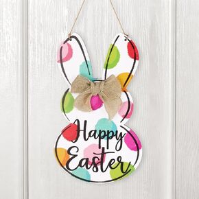 Easter Decorations Front Door Hanger: Cute Rustic Wooden Easter Peep Bunny Welcome Sign, Colorful Farmhouse Easter Door Wreath for Wall Home Front Porch Yard Office School Indoor Outdoor Decor in Kuwait