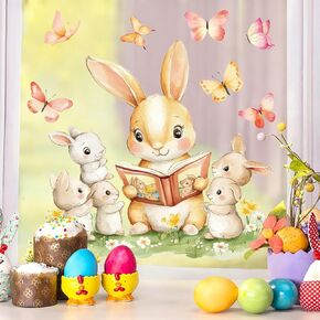 Spring Bunny Static Window Clings Removable PVC Window Stickers with Butterfly Bird Flower Cute Double Sided Decals for Easter Home Decor Nursery Classroom Reusable Window Decorations Art in Kuwait