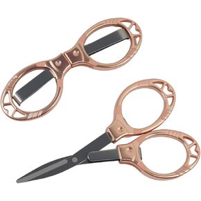 2 Pcs Small Folding Scissors, Portable Mini Travel Scissors Stainless Steel, Safety Foldable Badge Scissor for Nurse Office Craft Sewing, Rose Gold Keychain Pocket Accessories in Kuwait