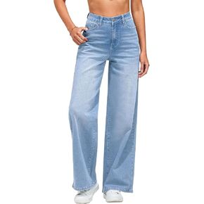 بنطلون جينز AirZeal مستقيم الساق للنساء، عالي الخصر وواسع الساق فضفاض وقابل للتمدد من قماش الدنيم للنساء in Kuwait