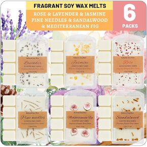 STRN Wax Melts, Scented Soy Wax Cubes Infused with Essential Oil, Lavender, Jasmine, Sandalwood, Long-Lasting 6 Scents for Wax Warmers, Home, Yoga, SPA, 2.5 OZ*6 Packs in Kuwait