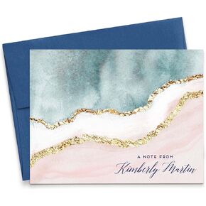 Agate Personalized Stationery for Women, Elegant Personalized Geode FOLDED Note Cards with Envelopes, Personalized Stationary for Women with Script Font, Your Choice of Colors and Quantity in Kuwait