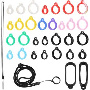 مجموعة 34 قطعة من الحبل المضاد للفقد تتضمن 9 حلقات مطاطية من السيليكون الأسود - 3 قطع حبال قابلة للتعديل، 4 حلقات مطاطية ملونة، حامل واقٍ للقلم الناعم لقلادة سلسلة المفاتيح in Kuwait