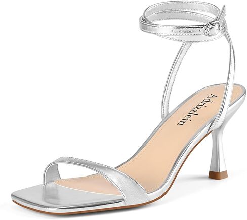 Adrizzlein هريرة الكعوب للنساء كعب Strappy مربع مفتوح اصبع القدم الدانتيل يصل الصنادل الكعب الكاحل التفاف حزام مضخات فستان أحذية الزفاف in Kuwait
