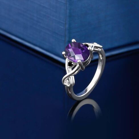 Gem Stone King 1.56 Cttw Purple Amethyst and Black Diamond Engagement Ring for Women | 925 Sterling Silver | Oval Checkerboard-Cut | 3 Stone Wedding Engagement Anniversary Promise Ring in Saudi Arabia
