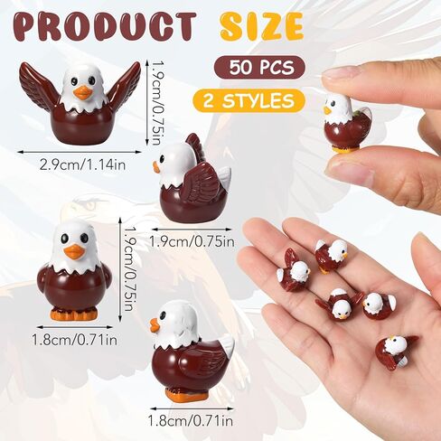 50Pcs Mini Resin Bald Eagle Duck Figurines 2 Styles Patriotic Mini Resin Ducks Tiny Bald Eagle Figures Miniature Birds Statue Ornaments for Lawn Garden Office Desk Party Favors in Saudi Arabia