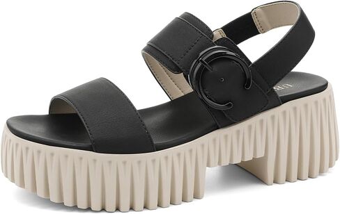 UBFEN Womens Platform Sandals with Low Wedge - Adjustable Ankle Strap, Arch Support Cushion Footbed, Comfortable Lightweight Buckle Sandals in Kuwait
