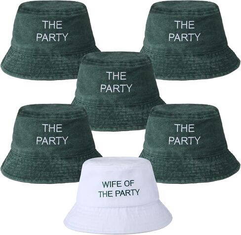 Mepase 6 Pcs Bachelorette Bucket Hat with 1 Wife of The Party Hat and 5 The Party Bucket Cap for Bridesmaid Bride Wedding Gift White, Green in Saudi Arabia