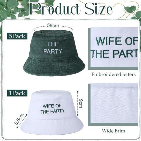 Mepase 6 Pcs Bachelorette Bucket Hat with 1 Wife of The Party Hat and 5 The Party Bucket Cap for Bridesmaid Bride Wedding Gift White, Green in Saudi Arabia