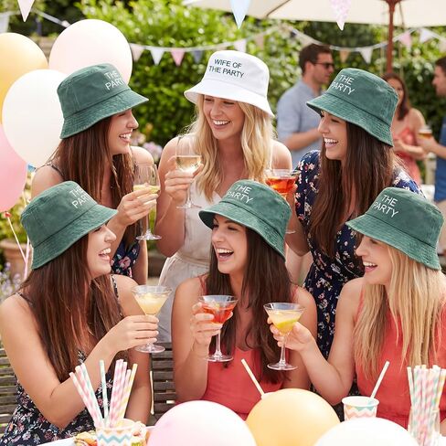 Mepase 6 Pcs Bachelorette Bucket Hat with 1 Wife of The Party Hat and 5 The Party Bucket Cap for Bridesmaid Bride Wedding Gift White, Green in Saudi Arabia