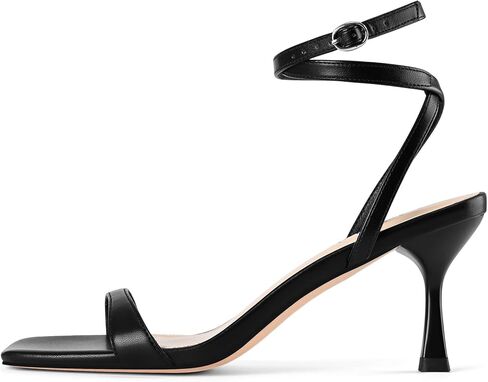 Adrizzlein هريرة الكعوب للنساء كعب Strappy مربع مفتوح اصبع القدم الدانتيل يصل الصنادل الكعب الكاحل التفاف حزام مضخات فستان أحذية الزفاف in Kuwait