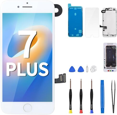 استبدال شاشة iPhone 7 Plus مع زر الصفحة الرئيسية White Fix LCD 3D Touch 5.5 بوصة محول رقمي للأذن مكبر صوت تجميع كامل مستشعر الكاميرا الأمامية الزجاجية 7plus طقم أدوات إصلاح A1661 A1784 A1785 in Kuwait