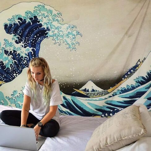 Great Wave Tapestry, Nautical Pattern Ocean Wall Hanging for Bedroom Aesthetic, Living Room, Dorm Decor(60"x39.5") in Saudi Arabia