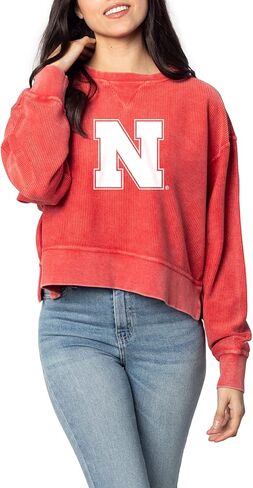 Chicka-d Women's Standard Corded Boxy Pullover, Red, Large in Saudi Arabia