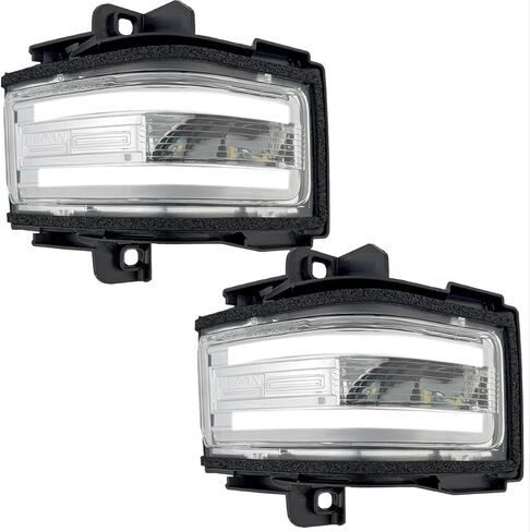 RECON - يناسب 17-25 Ford Super Duty (F250، F350، F450) مصابيح عدسات مرآة جانبية (مجموعة مكونة من قطعتين) مع مصابيح تشغيل LED بيضاء، وإشارات انعطاف وامضة كهرمانية وأضواء موضعية بيضاء in Saudi Arabia