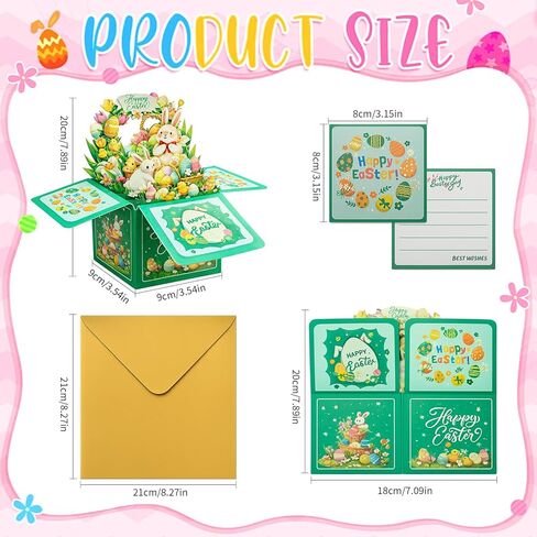 بطاقات عيد الفصح ثلاثية الأبعاد للأطفال - سلة بيض عيد الفصح، بطاقة تهنئة على شكل أرنب مع مغلفات، بطاقات عيد الفصح المنبثقة المضحكة، هدايا للصبي والبنات والبالغين والزوجة والزوج والابنة والأحفاد والأخت والأصدقاء والابن in Kuwait