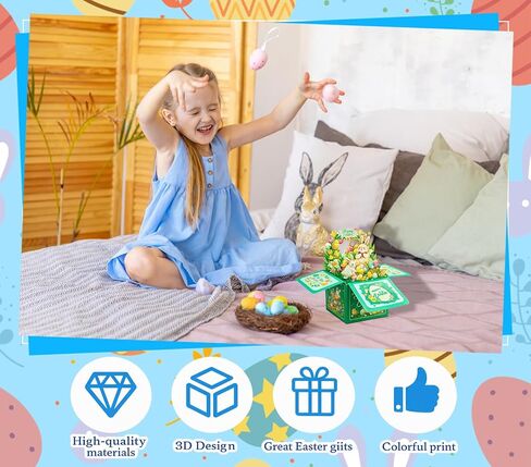 بطاقات عيد الفصح ثلاثية الأبعاد للأطفال - سلة بيض عيد الفصح، بطاقة تهنئة على شكل أرنب مع مغلفات، بطاقات عيد الفصح المنبثقة المضحكة، هدايا للصبي والبنات والبالغين والزوجة والزوج والابنة والأحفاد والأخت والأصدقاء والابن in Kuwait