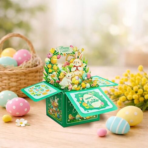 بطاقات عيد الفصح ثلاثية الأبعاد للأطفال - سلة بيض عيد الفصح، بطاقة تهنئة على شكل أرنب مع مغلفات، بطاقات عيد الفصح المنبثقة المضحكة، هدايا للصبي والبنات والبالغين والزوجة والزوج والابنة والأحفاد والأخت والأصدقاء والابن in Kuwait