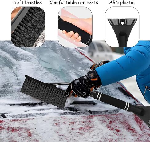 Ice Scraper with Brush, Featuring a Detachable Window Wiper Blade, for Automotive ice and Snow Removal-Black in Saudi Arabia