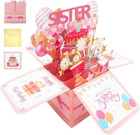 Happy Birthday Mom Card From Daughter Son Kids Funny 3D Pop Up Birthday Gift Card Box For Mom Foldable Celebration Greeting Cards With Envelope For Women Stepmom Godmother in Kuwait