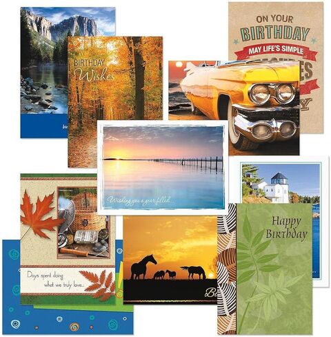 Current For Him Birthday Greeting Cards Value Pack - Set of 20, 10 Unique Designs, Large 5 x 7 Inch Cards, Sentiments Inside, Envelopes Included in Saudi Arabia