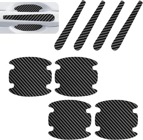 8 PCS Car Door Bowl and Handle Scratch Protectors, Anti-collsion Carbon Fiber Paint Protection Film, Sporty Decorative Sticker, Self-Adhesive Waterproof Exterior Strip (Carbon Fiber Black) in Saudi Arabia