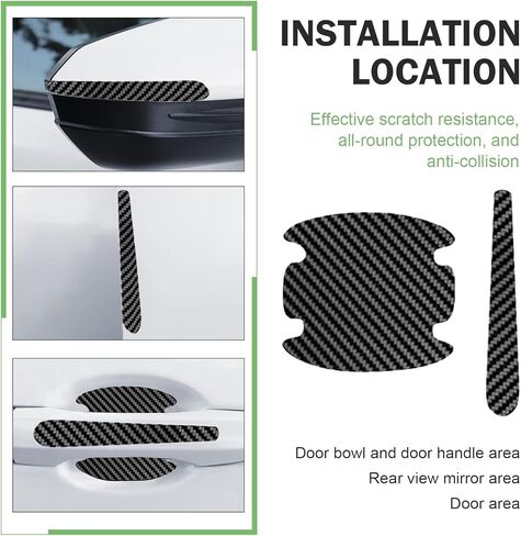 8 PCS Car Door Bowl and Handle Scratch Protectors, Anti-collsion Carbon Fiber Paint Protection Film, Sporty Decorative Sticker, Self-Adhesive Waterproof Exterior Strip (Carbon Fiber Black) in Saudi Arabia