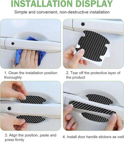 8 PCS Car Door Bowl and Handle Scratch Protectors, Anti-collsion Carbon Fiber Paint Protection Film, Sporty Decorative Sticker, Self-Adhesive Waterproof Exterior Strip (Carbon Fiber Black) in Saudi Arabia