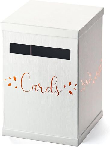 White & Rose Gold Card Box, Large 12" Gift Card Holder, Wedding Mailbox, Sweet 16, Birthday Party, Graduation, Baby & Bridal Shower, Quinceanera, Money Basket, Funeral, Retirement, Pink Envelope Box in Kuwait