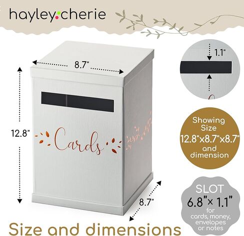 White & Rose Gold Card Box, Large 12" Gift Card Holder, Wedding Mailbox, Sweet 16, Birthday Party, Graduation, Baby & Bridal Shower, Quinceanera, Money Basket, Funeral, Retirement, Pink Envelope Box in Kuwait