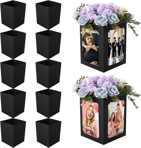 12 Pcs Picture Centerpieces for Table 6/7 Inch Photo Display Frame & Hollow Picture Props Box for Congrats Grad Decor, Wedding, Birthday Party Table Decoration (Black) in Kuwait