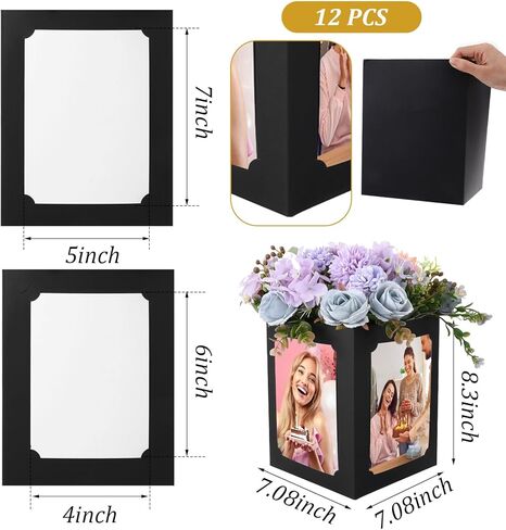12 Pcs Picture Centerpieces for Table 6/7 Inch Photo Display Frame & Hollow Picture Props Box for Congrats Grad Decor, Wedding, Birthday Party Table Decoration (Black) in Kuwait