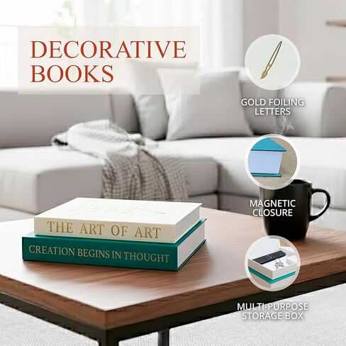 Fake books for decoration - Set of Two - Cardboard and linen - Decor Books for coffee table - Decorative boxes for home decor aesthetic - box storage (Art of Art) in Saudi Arabia