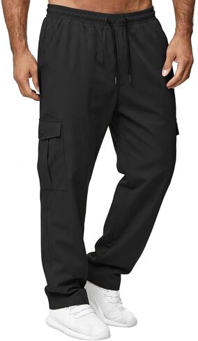 Men's Cargo Pants Stretch Sweatpants Casual Workout Joggers Elastic Drawstring Hiking Tactical Pants with Multi Pockets in Saudi Arabia