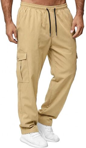 Men's Cargo Pants Stretch Sweatpants Casual Workout Joggers Elastic Drawstring Hiking Tactical Pants with Multi Pockets in Saudi Arabia
