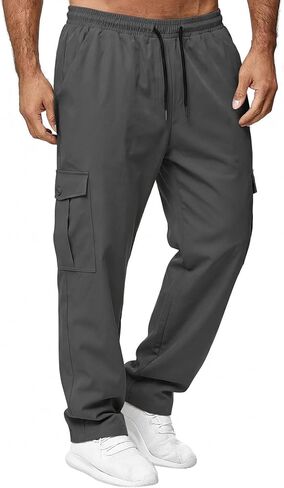 Men's Cargo Pants Stretch Sweatpants Casual Workout Joggers Elastic Drawstring Hiking Tactical Pants with Multi Pockets in Saudi Arabia