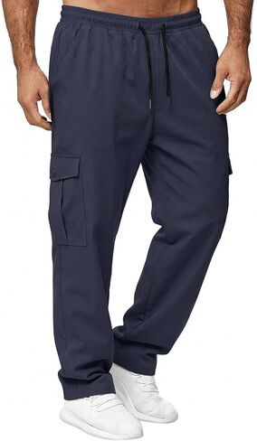 Men's Cargo Pants Stretch Sweatpants Casual Workout Joggers Elastic Drawstring Hiking Tactical Pants with Multi Pockets in Saudi Arabia