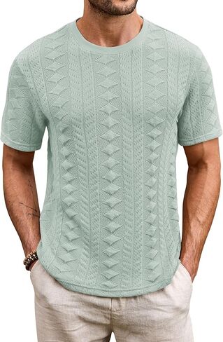 Mens Textured Tshirt Casual Summer Knitted Ribbed Crew Neck T-Shirt (S-XXL) in Saudi Arabia