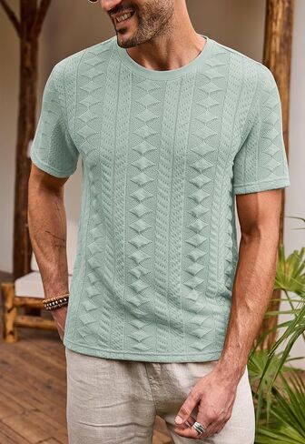 Mens Textured Tshirt Casual Summer Knitted Ribbed Crew Neck T-Shirt (S-XXL) in Saudi Arabia