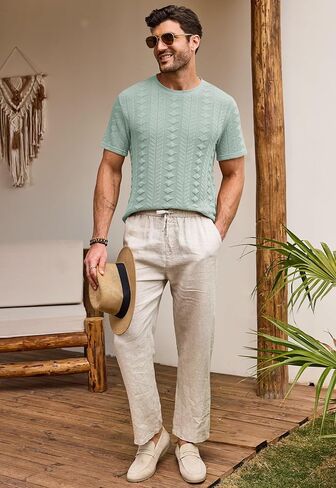 Mens Textured Tshirt Casual Summer Knitted Ribbed Crew Neck T-Shirt (S-XXL) in Saudi Arabia