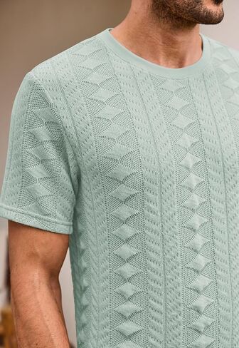 Mens Textured Tshirt Casual Summer Knitted Ribbed Crew Neck T-Shirt (S-XXL) in Saudi Arabia