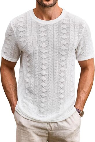Mens Textured Tshirt Casual Summer Knitted Ribbed Crew Neck T-Shirt (S-XXL) in Saudi Arabia